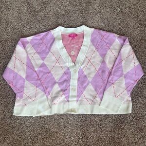 Purple‎ Ice Argyle Preppy Jacquard Button Cardigan